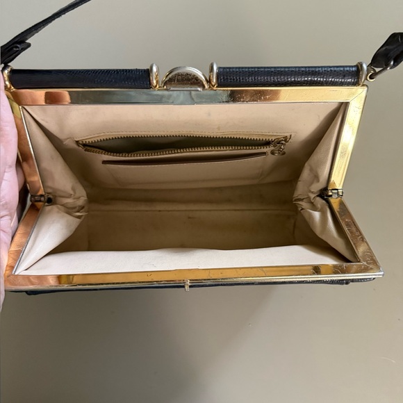 Vintage, 50’s, 60s, black, lizard skin bag, rockabilly, handbag. - Picture 6 of 11